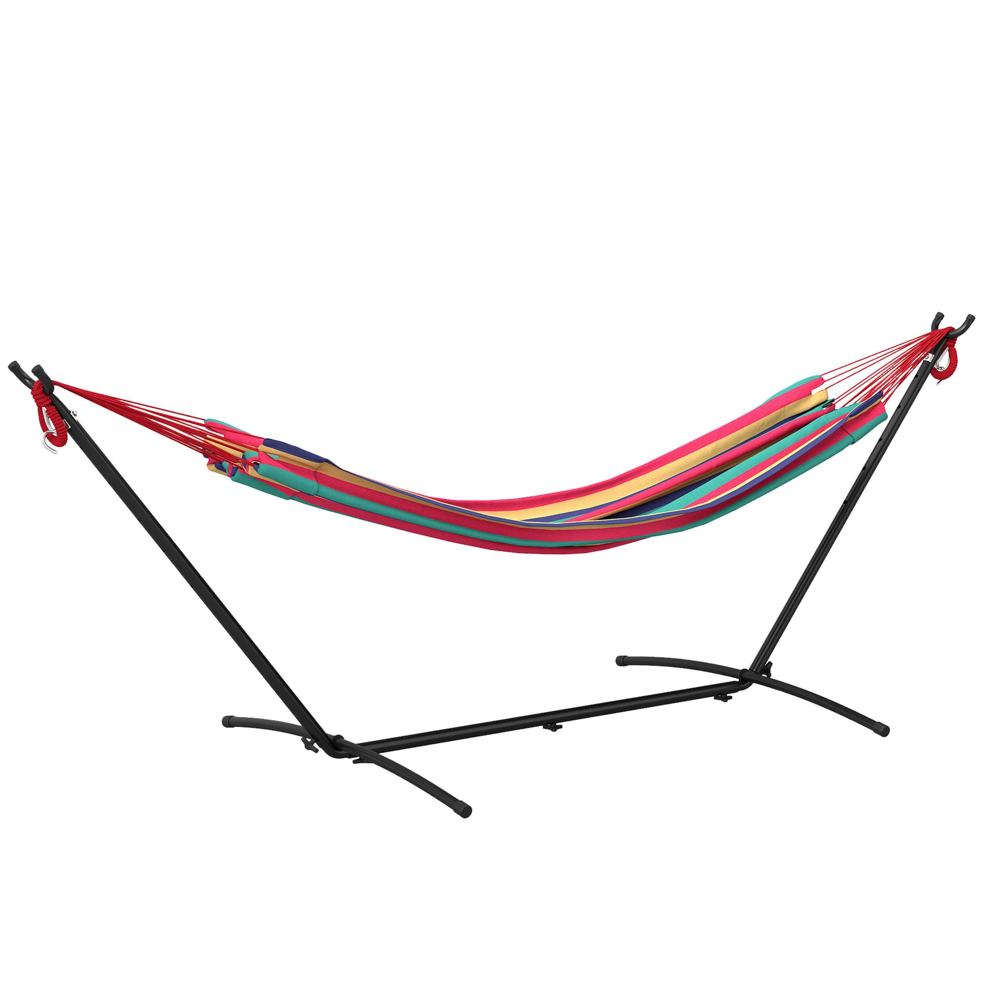 Hamac avec support métal et coton bleu et vert 310 x 117 x 105 cm - PANGIVO - Image 2