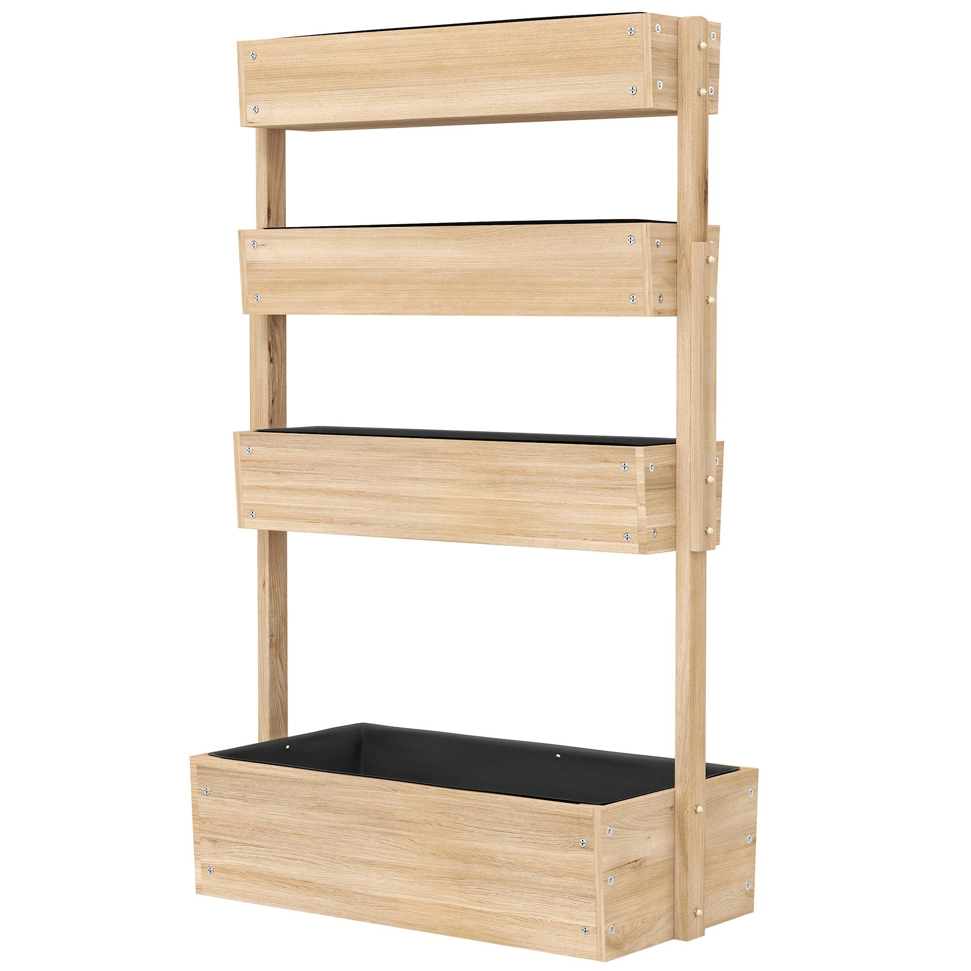 Outsunny - Jardinière surélevée 4 étages avec escalier fleurs, doublure, trous de drainage pour terrasse balcon jardin bois naturel - Outsunny - Image 1