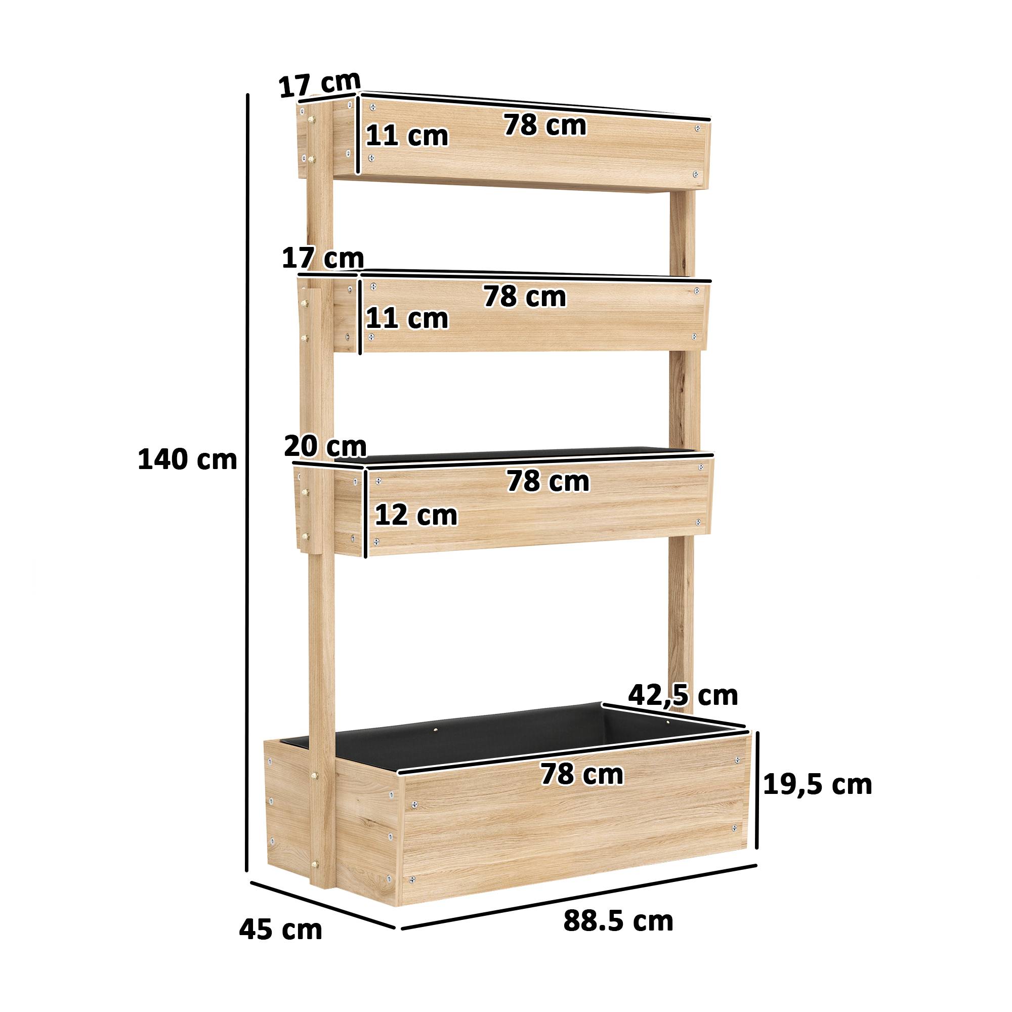 Outsunny - Jardinière surélevée 4 étages avec escalier fleurs, doublure, trous de drainage pour terrasse balcon jardin bois naturel - Outsunny - Image 3