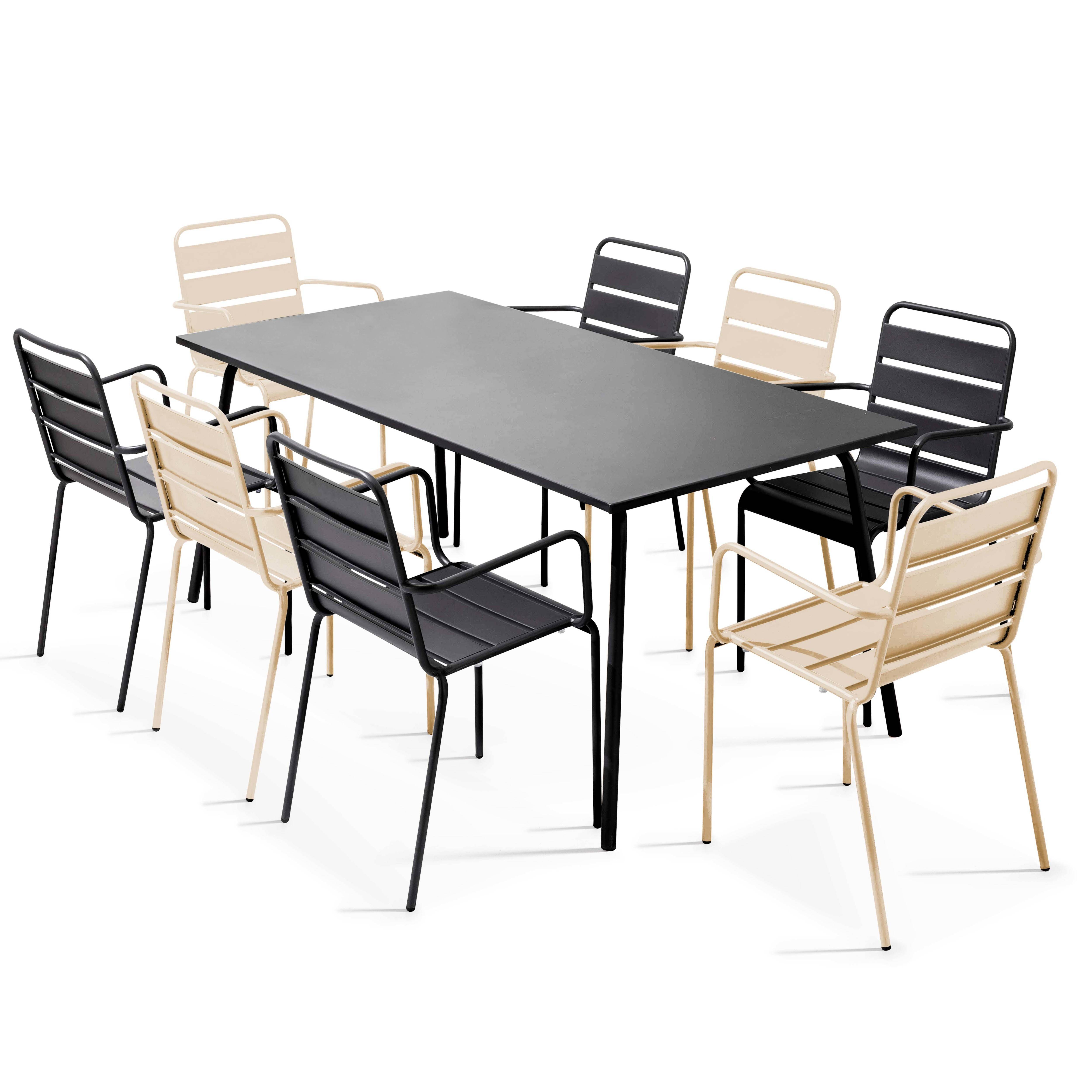 Oviala - Ensemble table de jardin et 8 fauteuils en métal ivoire et gris Palavas - Oviala - Imagen 1