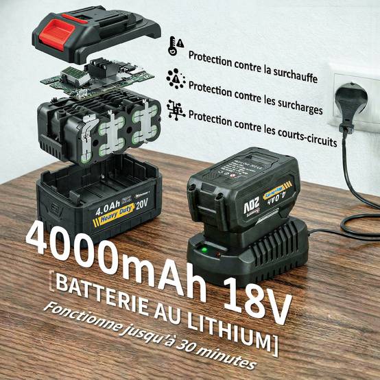 Souffleur de Feuilles sans Fil 250 W avec Batterie 4000mAh et Chargeur, 6 Vitesses, 149 km/h - Image 7