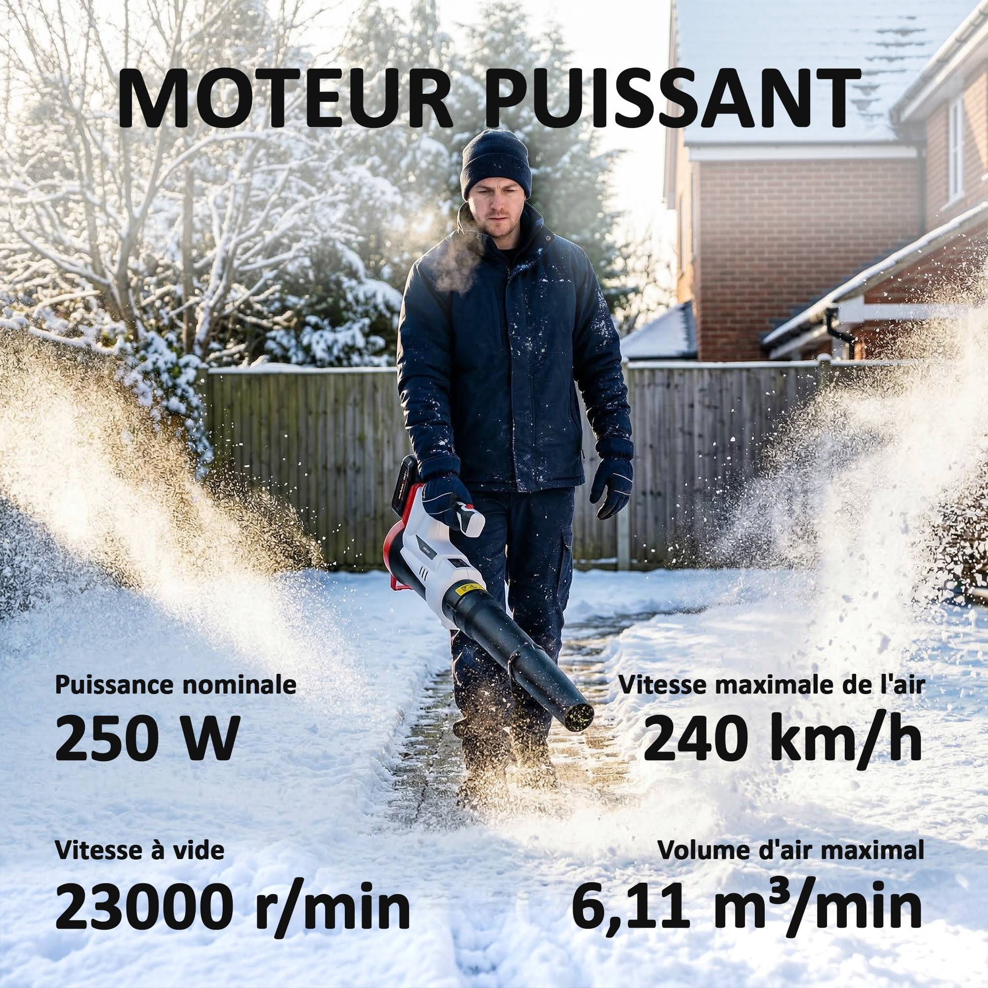 Souffleur de Feuilles sans Fil 250 W avec Batterie 4000mAh et Chargeur, 6 Vitesses, 149 km/h - Image 6
