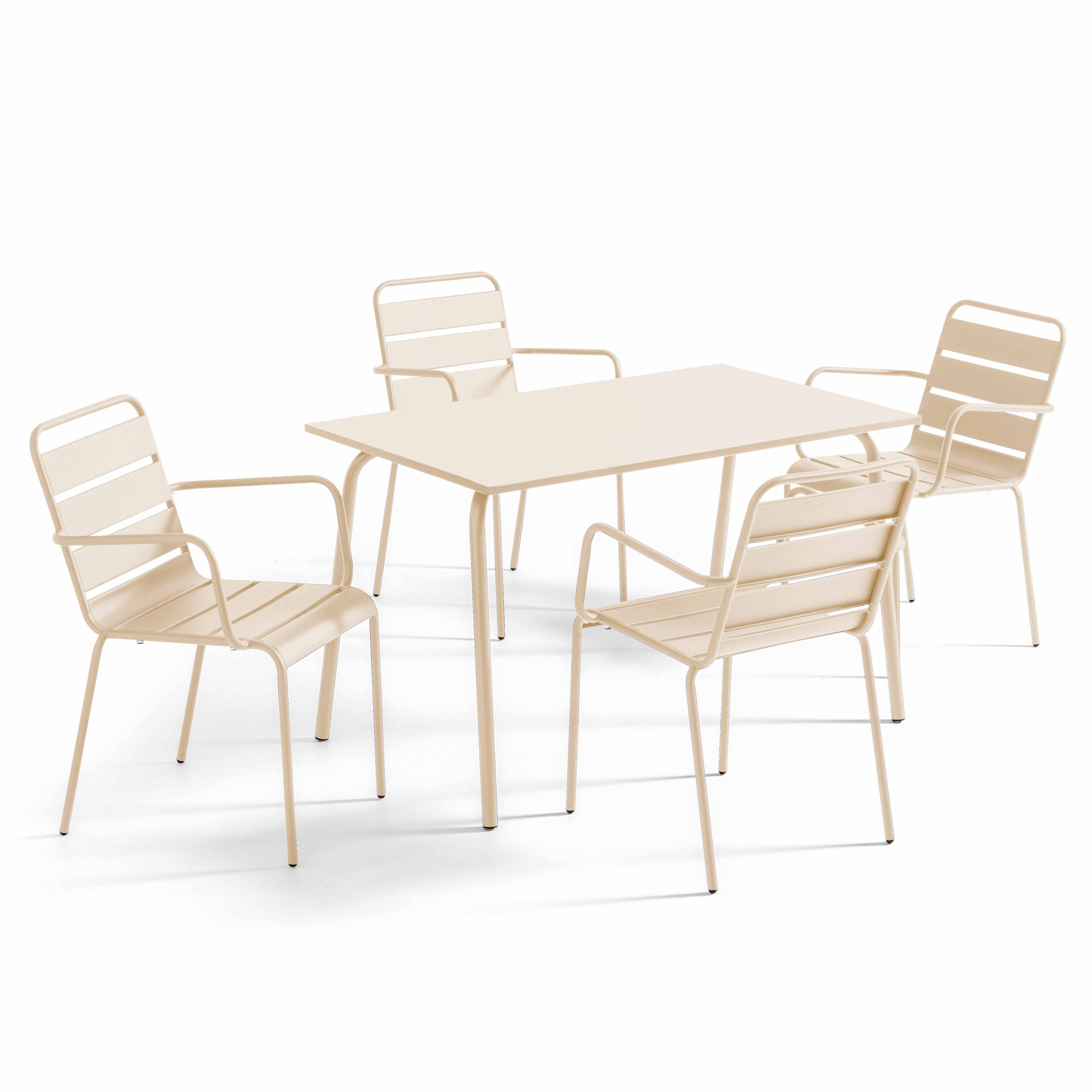 Oviala - Ensemble table de jardin et 4 fauteuils en métal ivoire Palavas - Oviala - Imagen 1