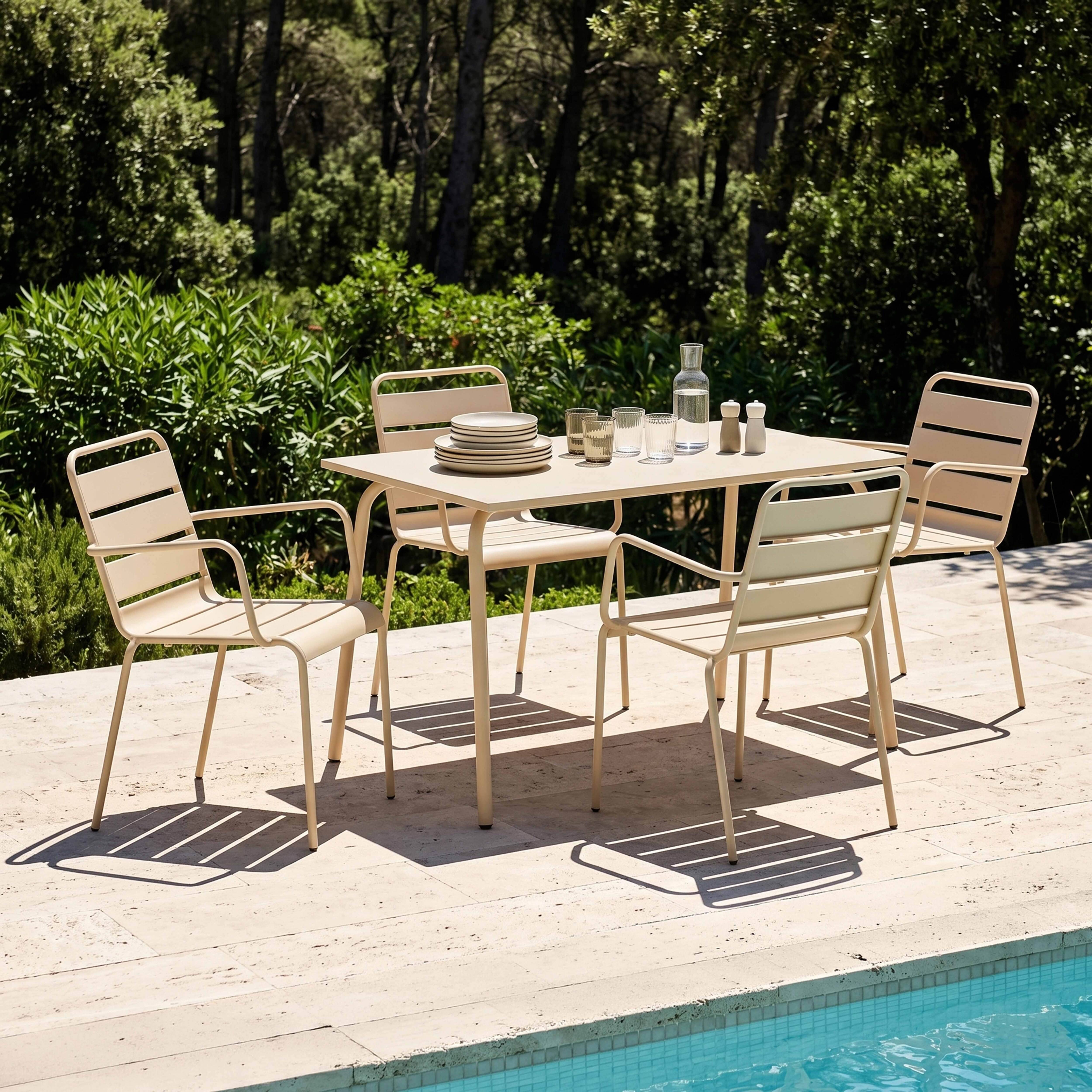 Oviala - Ensemble table de jardin et 4 fauteuils en métal ivoire Palavas - Oviala - Imagen 2