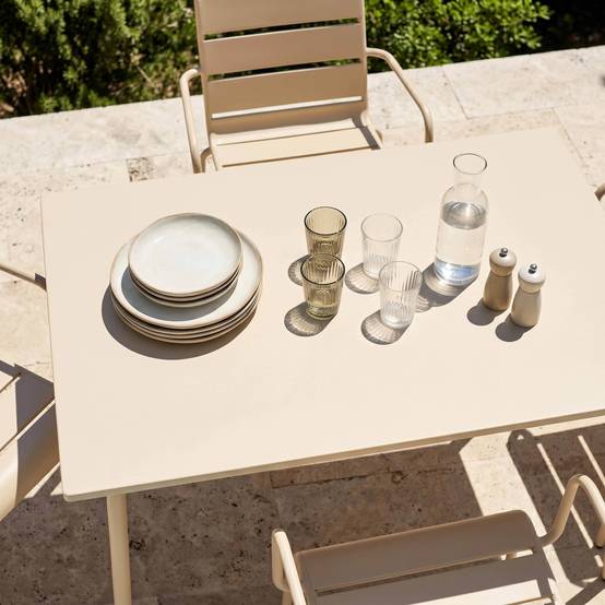Oviala - Ensemble table de jardin et 4 fauteuils en métal ivoire Palavas - Oviala - Imagen 3