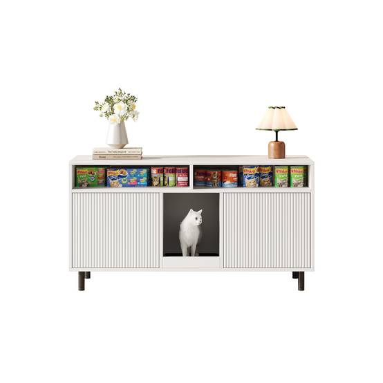 Armoire pour bac à litière MDF Blanc 120 x 50 x 66 cm avec Tapis de collecte de sable - PANGIVO - Image 8