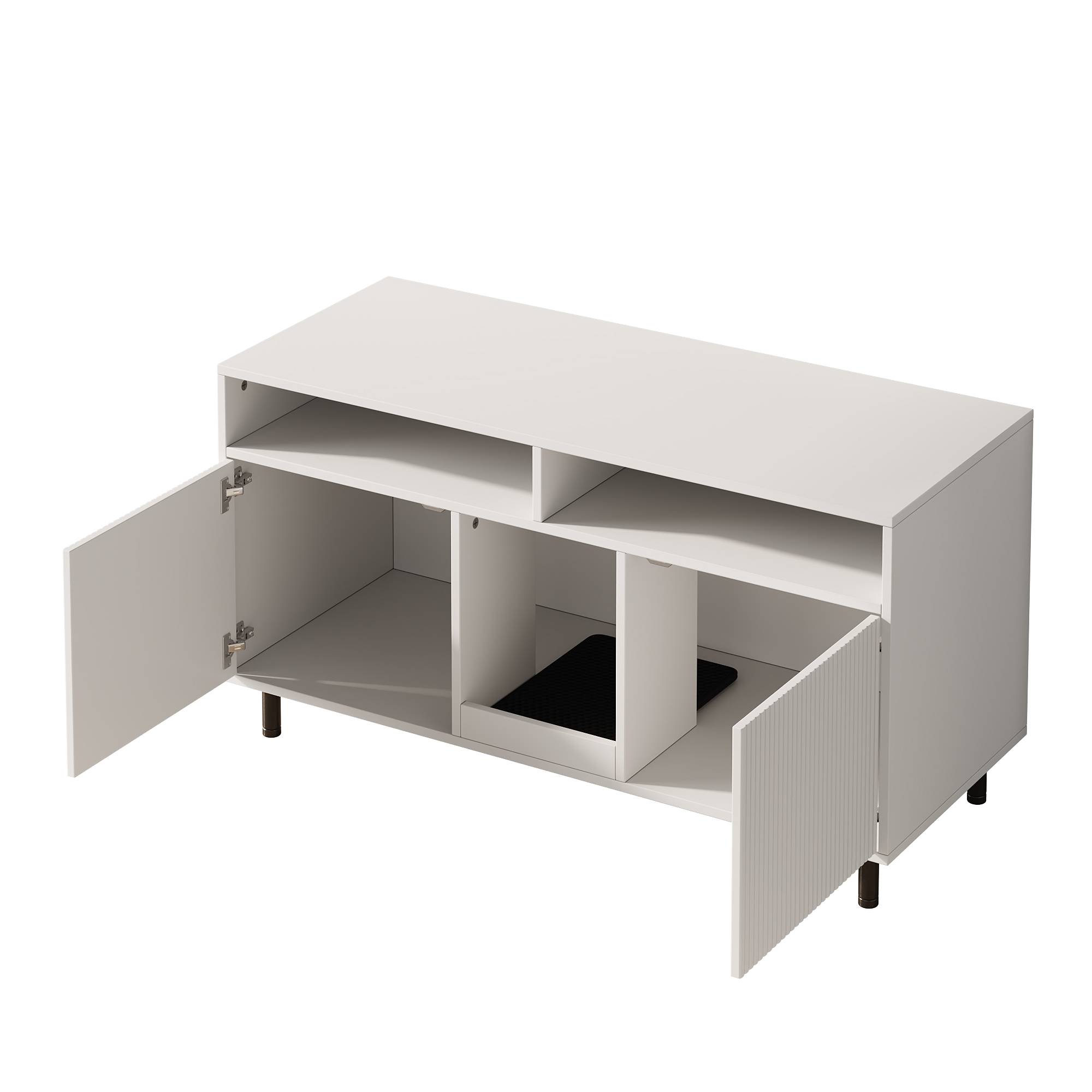 Armoire pour bac à litière MDF Blanc 120 x 50 x 66 cm avec Tapis de collecte de sable - PANGIVO - Image 9