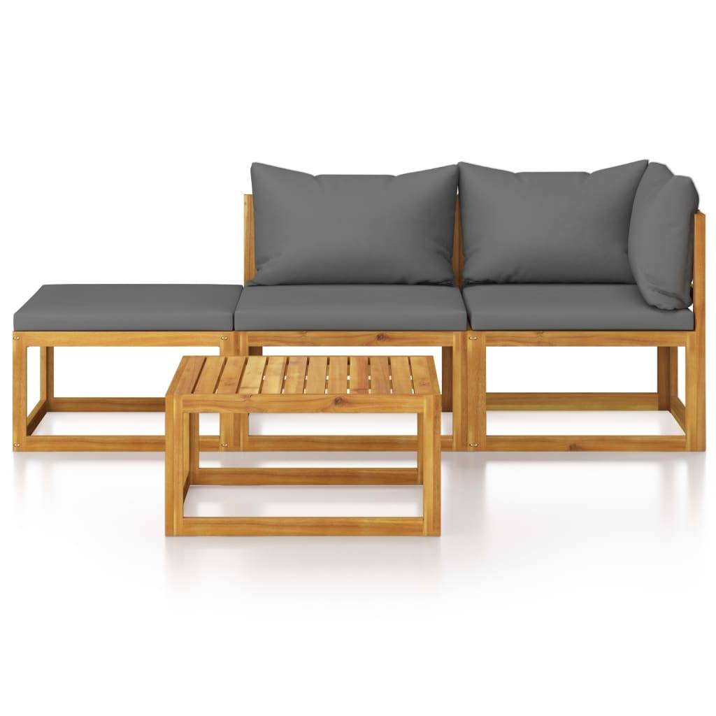 Helloshop26 - Salon de jardin meuble d'extérieur ensemble de mobilier 4 pièces avec coussin bois d'acacia solide - Imagen 2