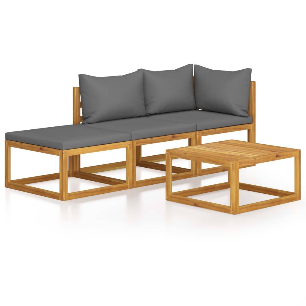 Helloshop26 - Salon de jardin meuble d'extérieur ensemble de mobilier 4 pièces avec coussin bois d'acacia solide - Imagen 1