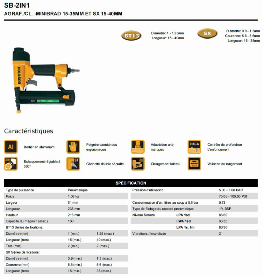 Cloueur agrafeur BOSTITCH 2 en 1 - SB-2IN1 - Imagen 2