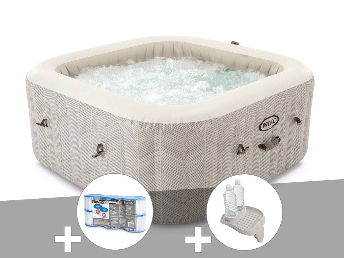 Kit spa gonflable Intex PureSpa Chevron carré Bulles 6 places + 6 filtres + Porte-verre