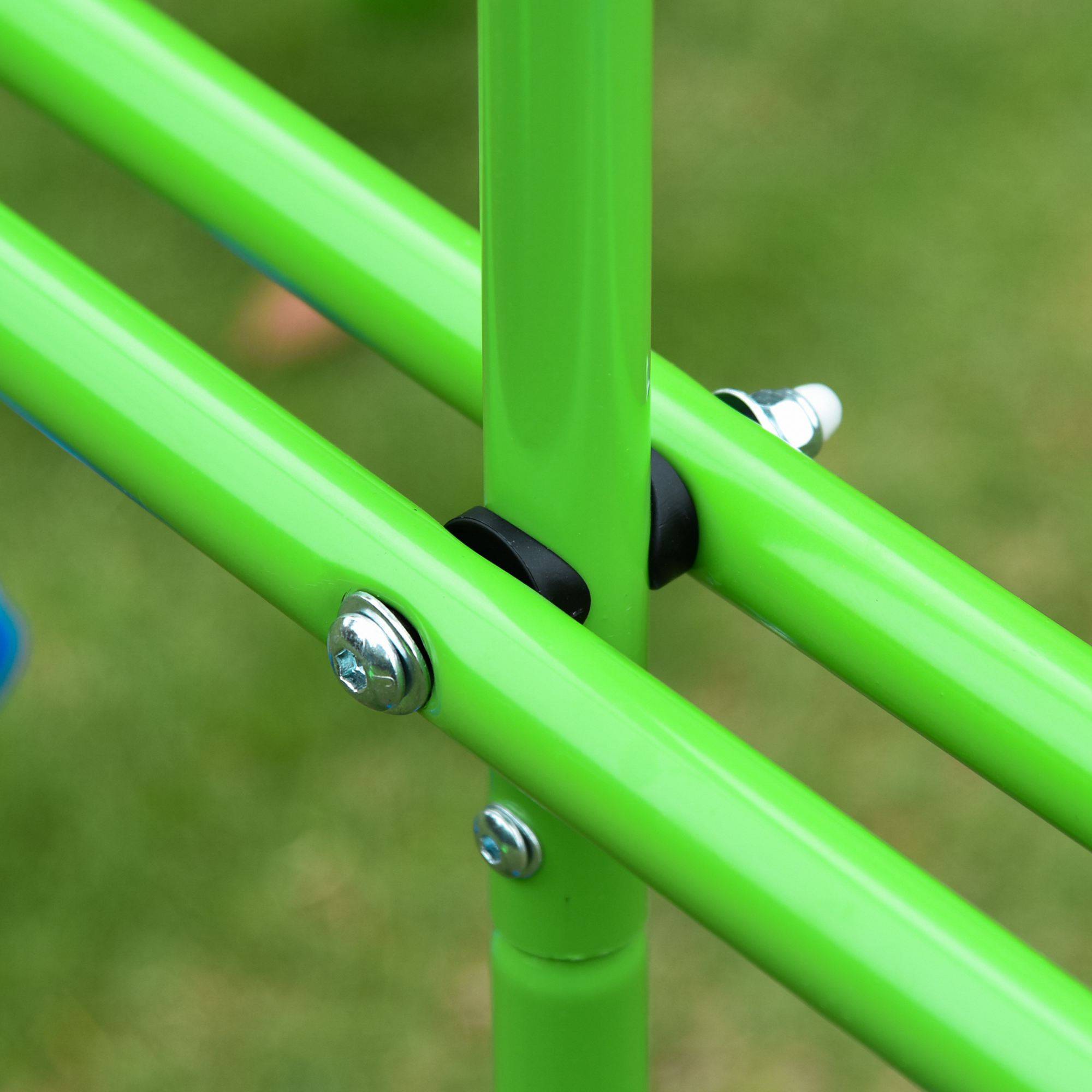 Outsunny - Balançoire 3 agrès portique avec 2 balançoires et face à face dim. 2,8L x 1,4l x 1,78H m métal époxy anticorrosion PE vert bleu - Outsunny - Imagen 6