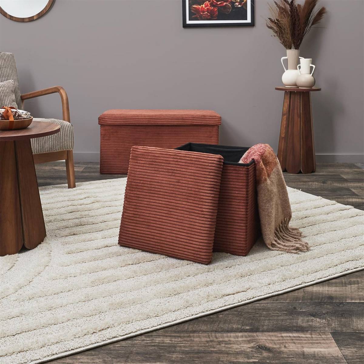 The Home Deco Factory - Pouf Coffre Pliable Côtelé "Scott" 38cm Terracotta - Image 7