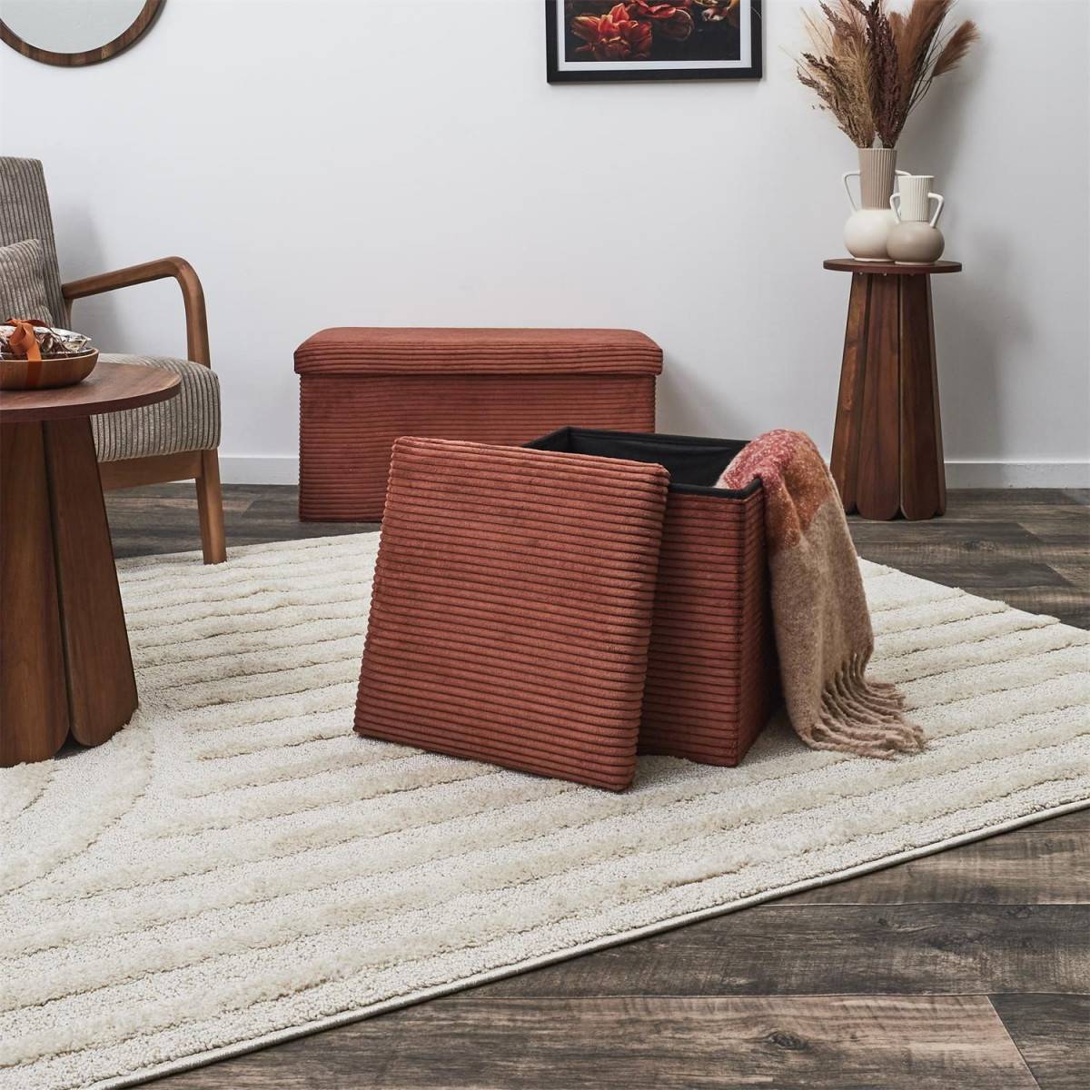The Home Deco Factory - Pouf Coffre Pliable Côtelé "Scott" 38cm Terracotta - Image 8