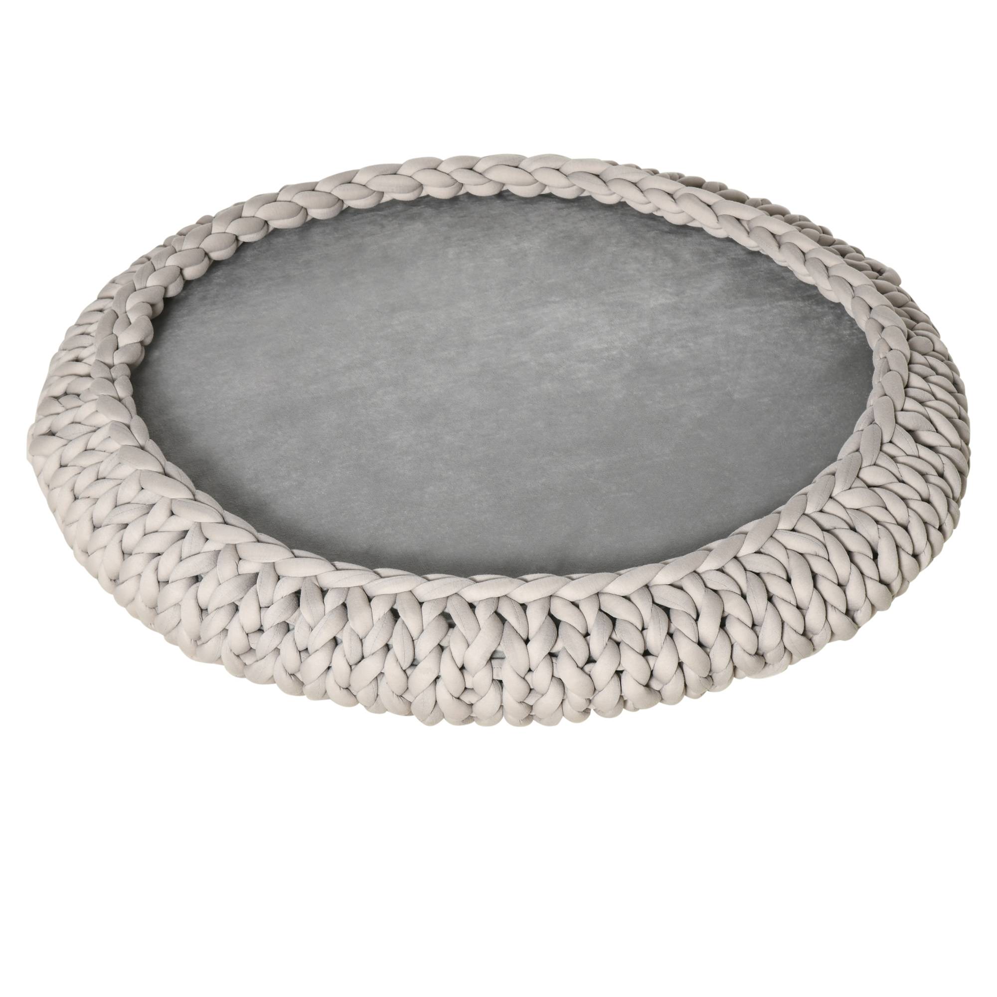 Sans Marque - Panier rond chien chat bords surélevés coussin matelas velours Ø93x15 cm gris