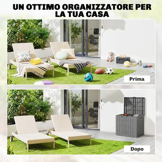 Coffre de jardin 114L résine effet bois gris balcon coussins 56x44x54cm - ComfortXL Outdoor Living - Image 6