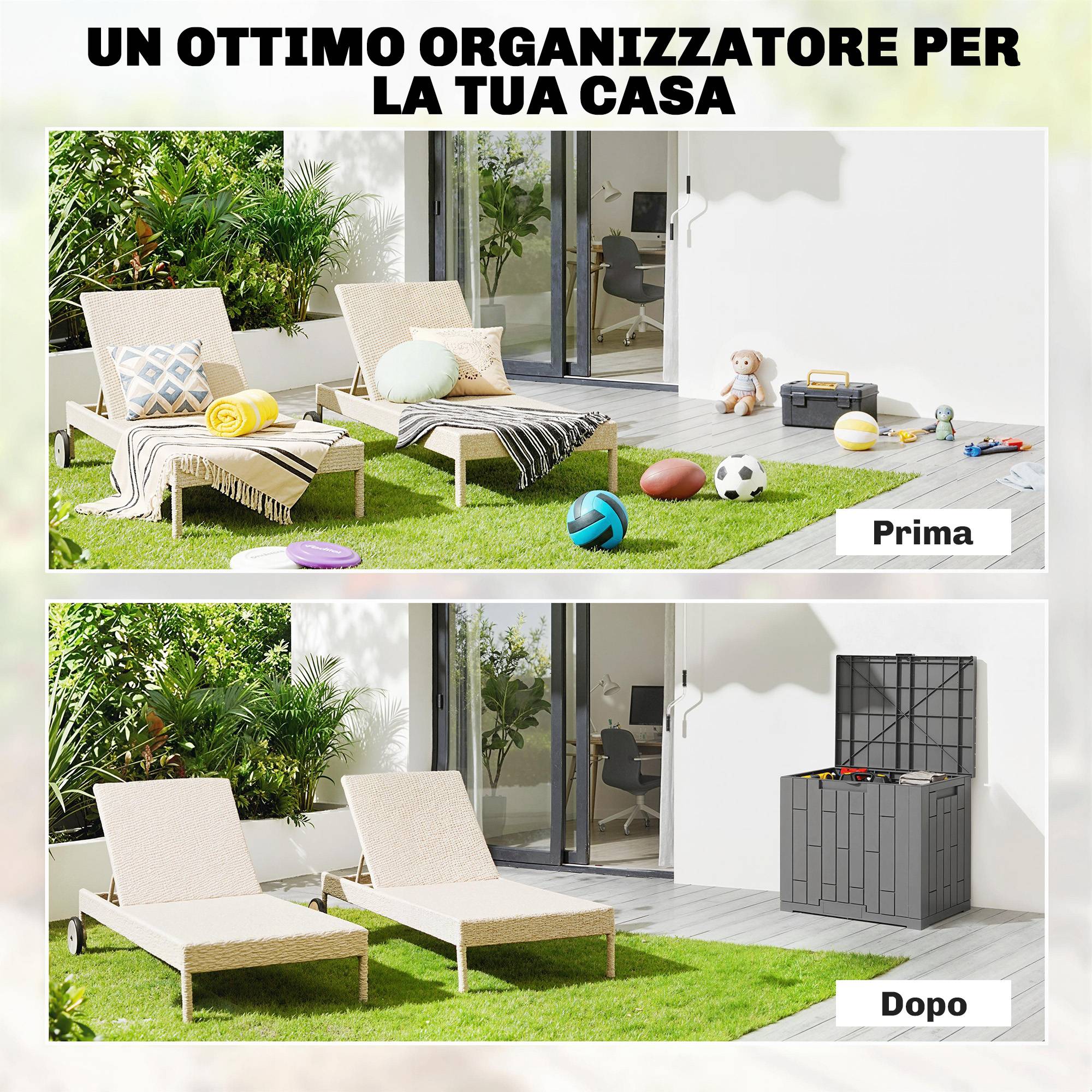 Coffre de jardin 114L résine effet bois gris balcon coussins 56x44x54cm - ComfortXL Outdoor Living - Image 6