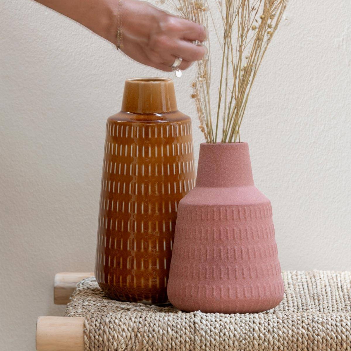 J-Line - Vase Déco en Porcelaine "Ria" 23cm Terracotta - Image 3
