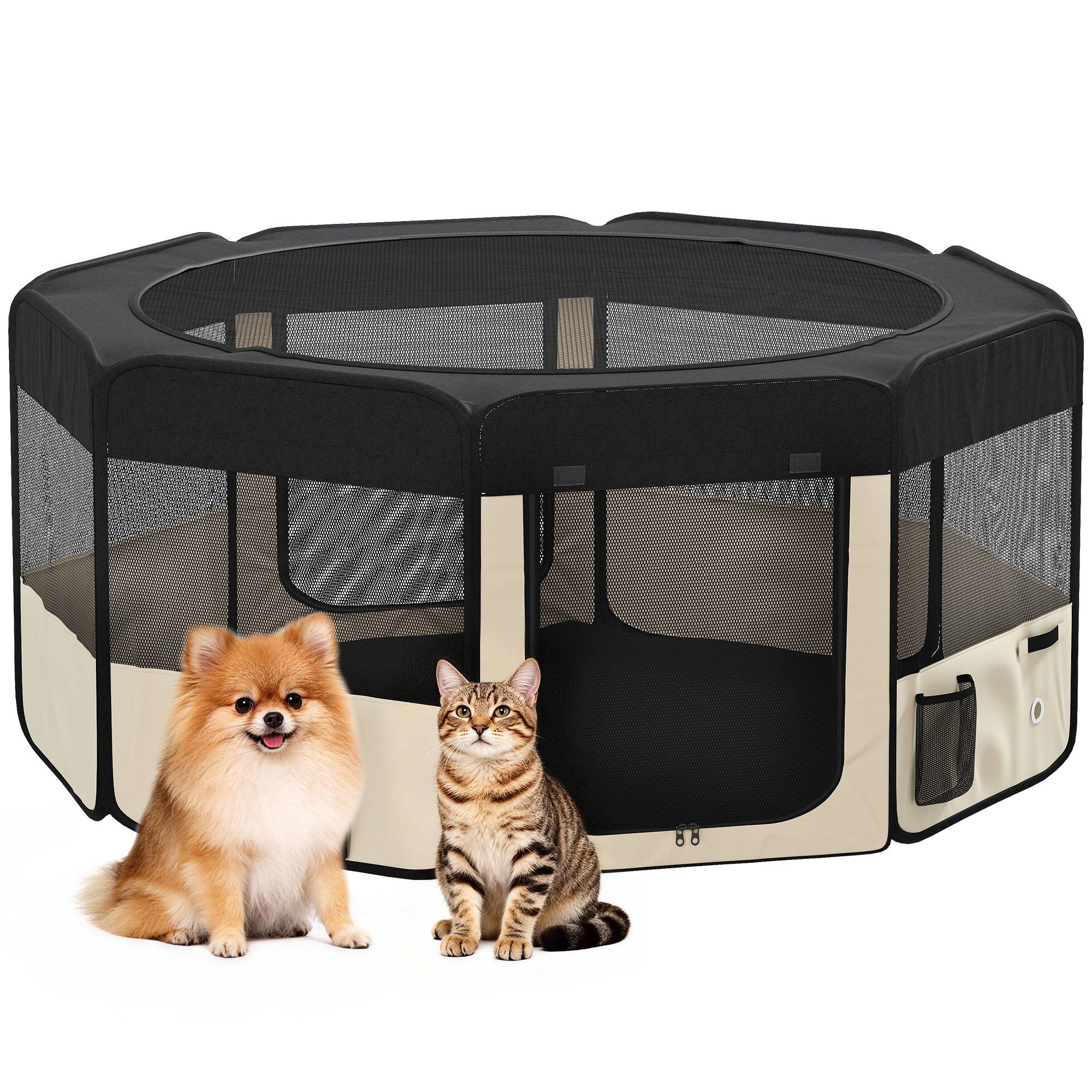 Parc pliable pour chiens et chats, parc portable pour petits animaux, tissu Oxford imperméable, Ø90 x 41 cm, noir - Image 1