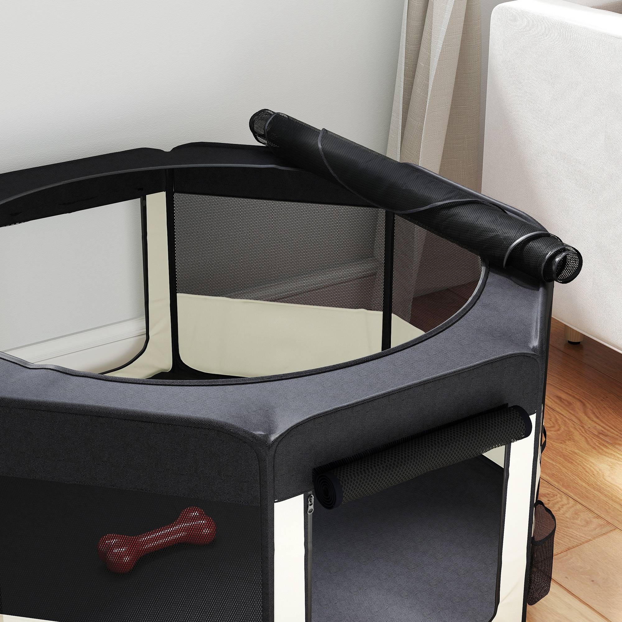 Parc pliable pour chiens et chats, parc portable pour petits animaux, tissu Oxford imperméable, Ø90 x 41 cm, noir - Image 10