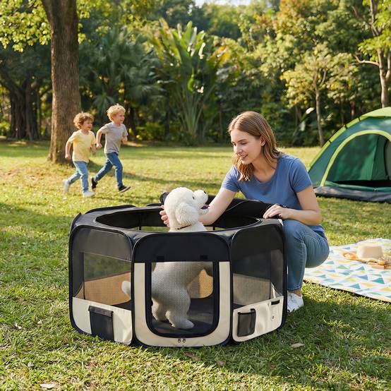 Parc pliable pour chiens et chats, parc portable pour petits animaux, tissu Oxford imperméable, Ø90 x 41 cm, noir - Image 3