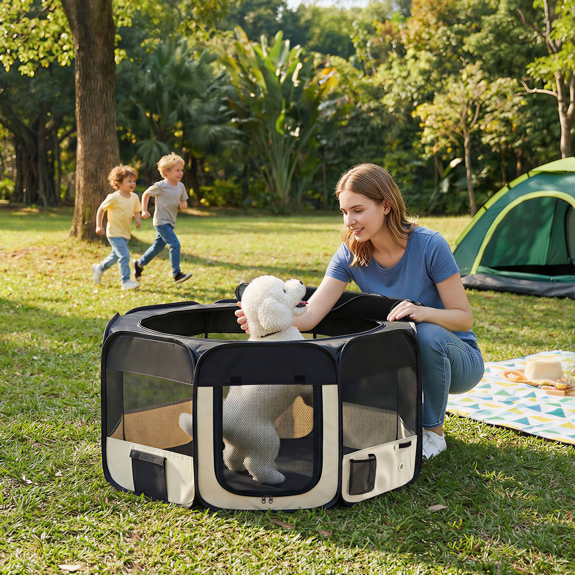 Parc pliable pour chiens et chats, parc portable pour petits animaux, tissu Oxford imperméable, Ø90 x 41 cm, noir - Image 3