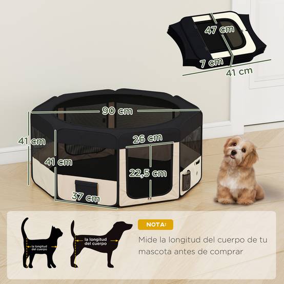 Parc pliable pour chiens et chats, parc portable pour petits animaux, tissu Oxford imperméable, Ø90 x 41 cm, noir - Image 5