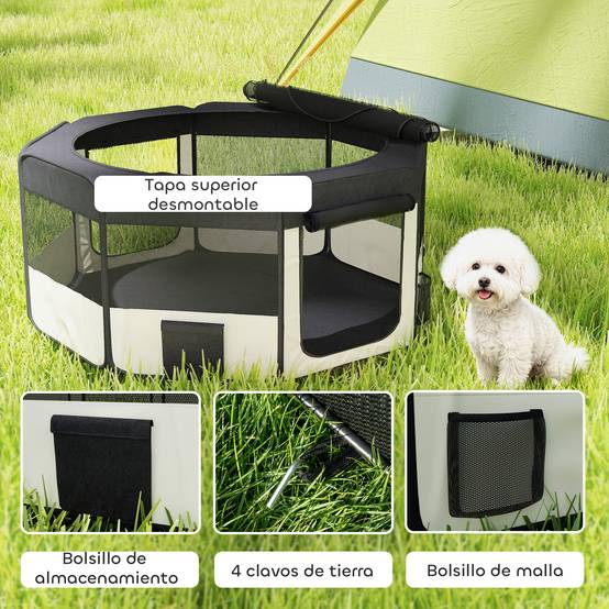 Parc pliable pour chiens et chats, parc portable pour petits animaux, tissu Oxford imperméable, Ø90 x 41 cm, noir - Image 7