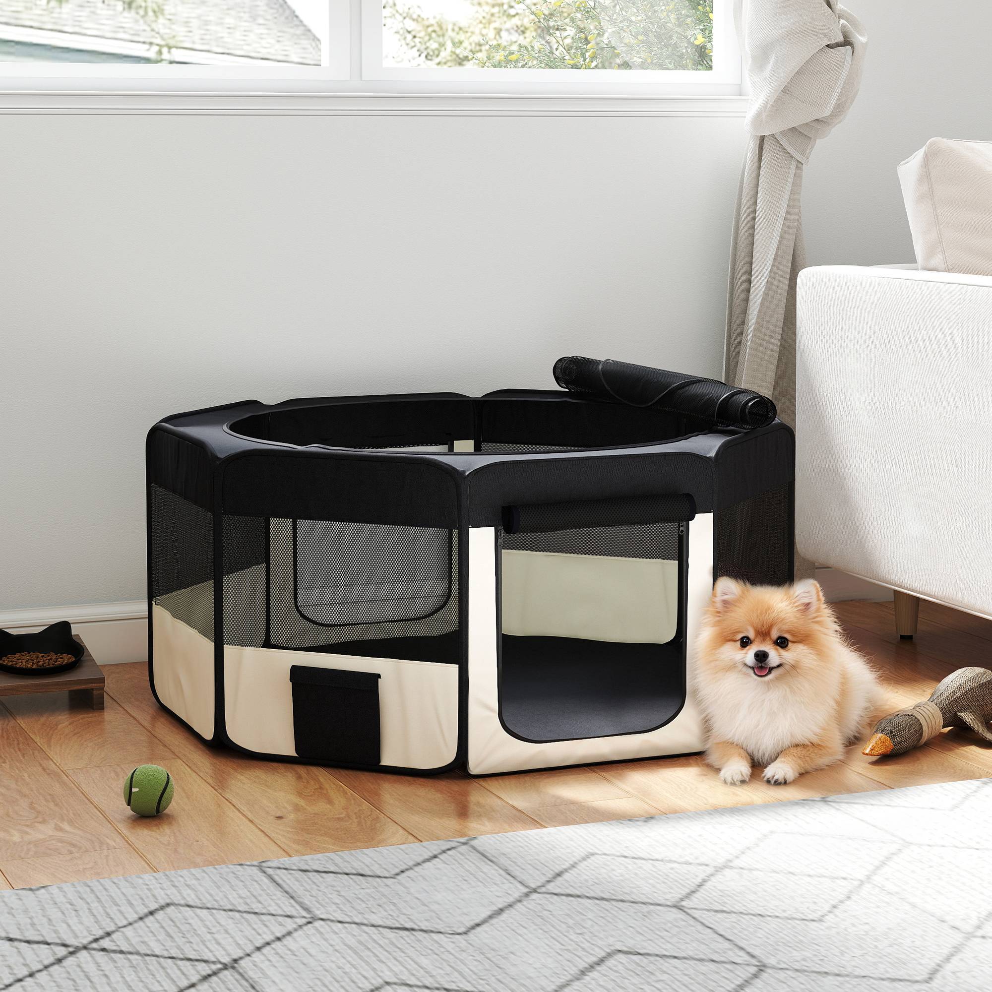 Parc pliable pour chiens et chats, parc portable pour petits animaux, tissu Oxford imperméable, Ø90 x 41 cm, noir - Image 4