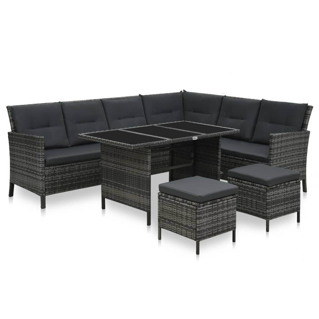 Helloshop26 - Salon de jardin meuble d'extérieur ensemble de mobilier 4 pièces avec coussins résine tressée gris - Imagen 1