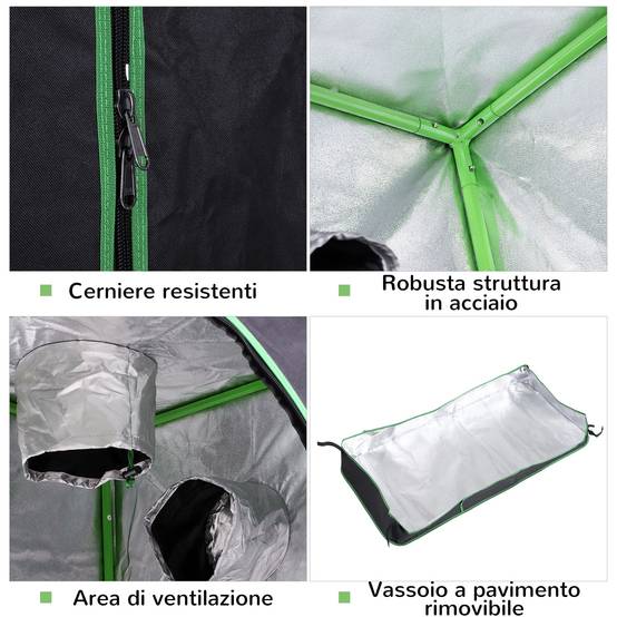 ComfortXL - Chambre de culture intérieur hydroponique acier Oxford Mylar aérations 120x60x150cm noir - ComfortXL Outdoor Living - Image 6