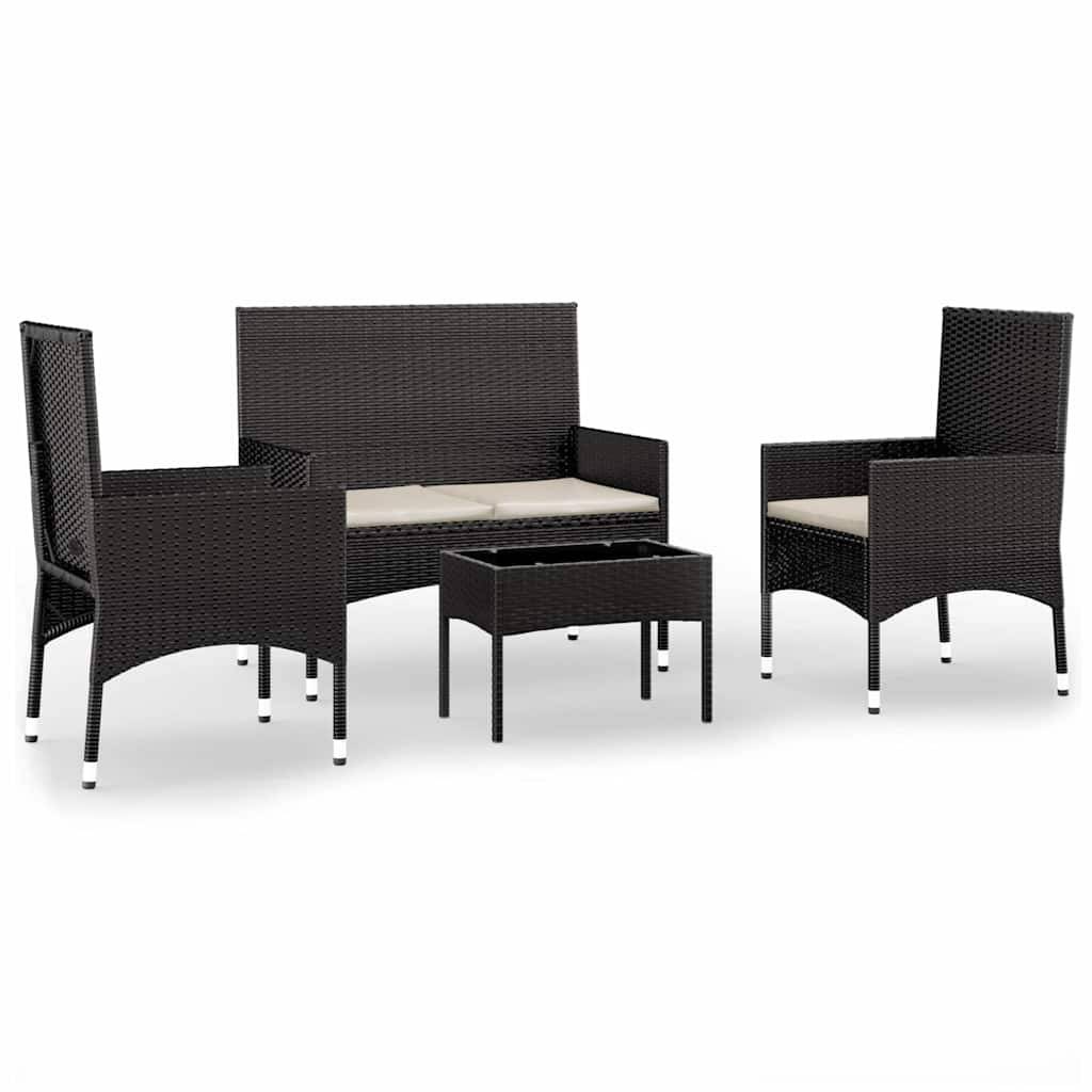 Vidaxl - Salon de jardin 4 pcs avec coussins Noir Résine tressée vidaXL 319496 - Imagen 2