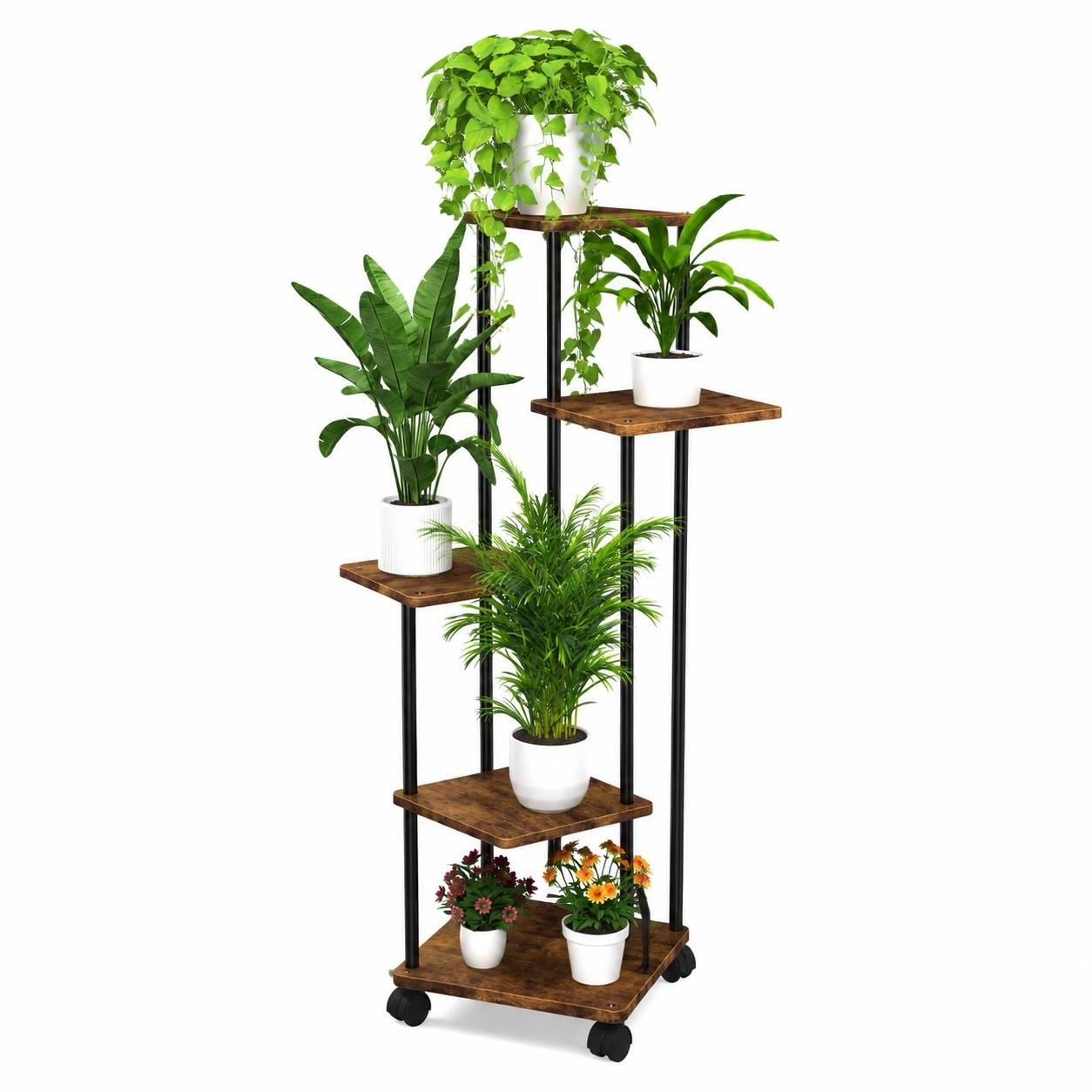 Étagère à plantes d'intérieur 5 niveaux roues amovibles, rangement stable facile à nettoyer - Image 1