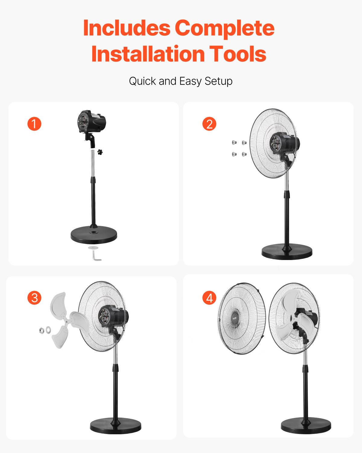 VEVOR Ventilateur pied industriel 450 mm, oscillant 90°, 5400 CFM, noir. - Image 6