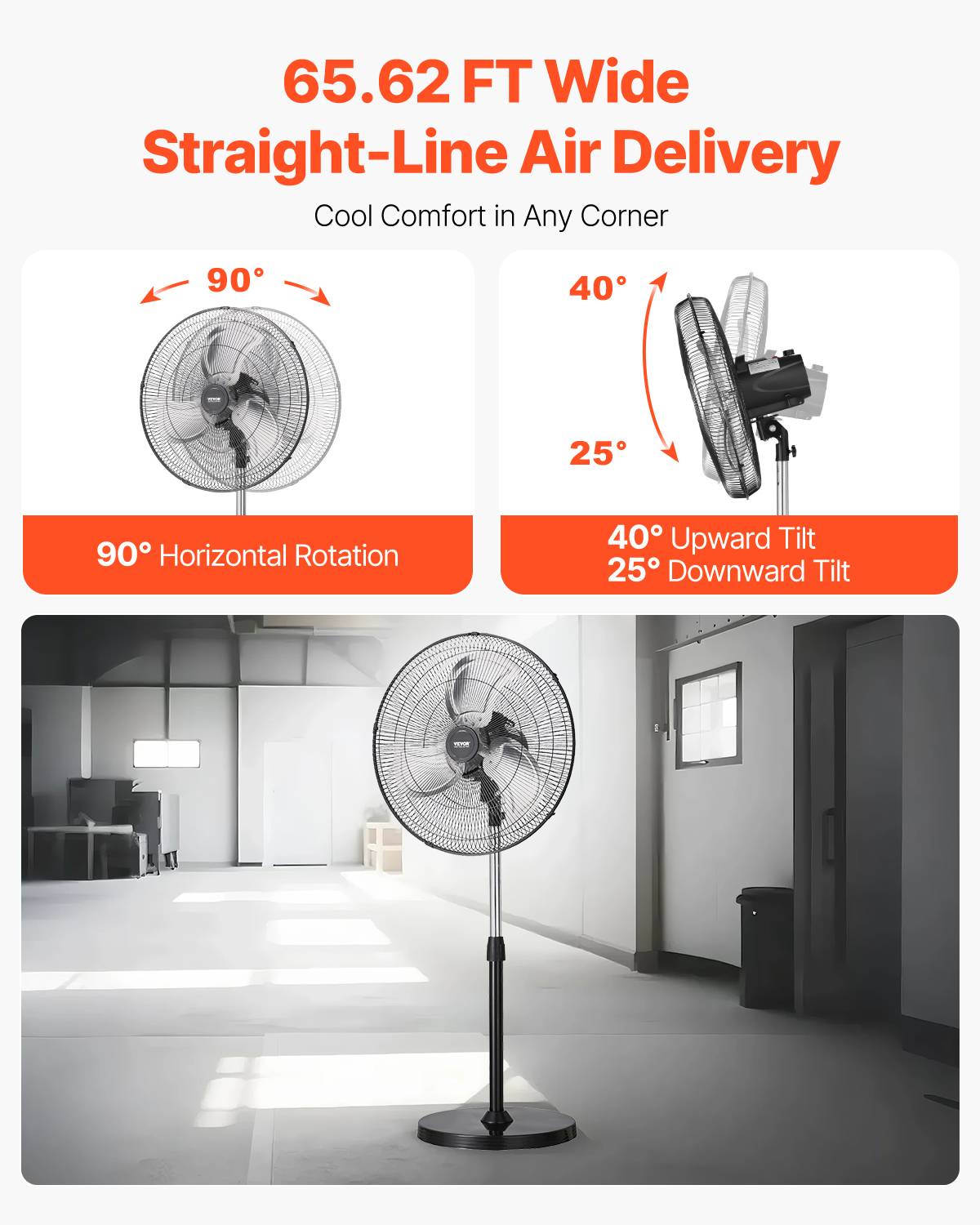 VEVOR Ventilateur pied industriel 450 mm, oscillant 90°, 5400 CFM, noir. - Image 4