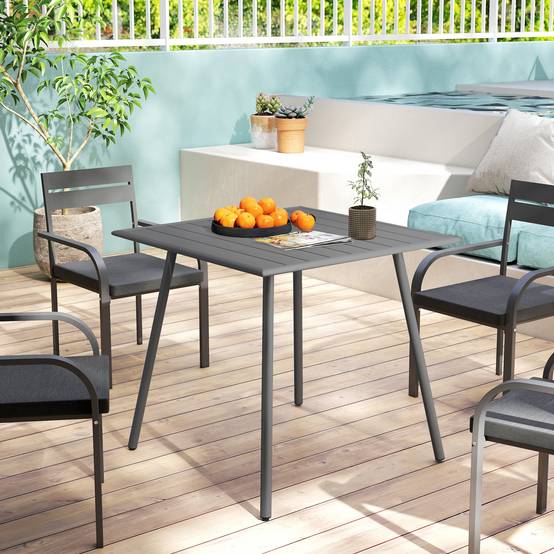 Outsunny - Table à manger de jardin 4 personnes dim. 80 x 80 x 74 cm plateau à lattes acier époxy gris - Image 5