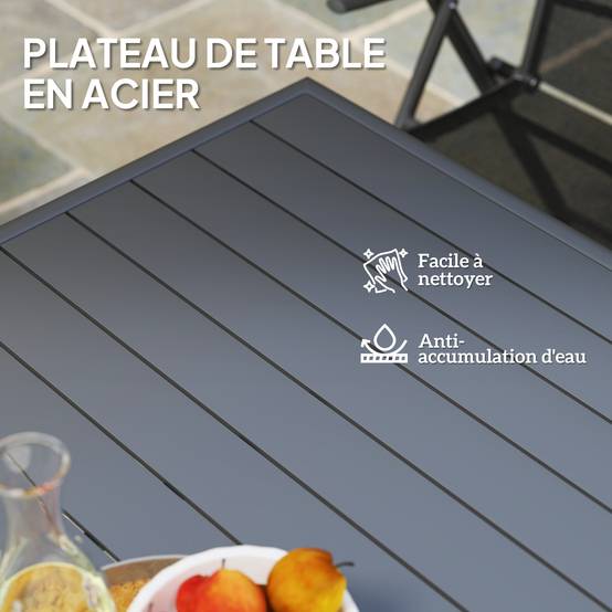 Outsunny - Table à manger de jardin 4 personnes dim. 80 x 80 x 74 cm plateau à lattes acier époxy gris - Image 4