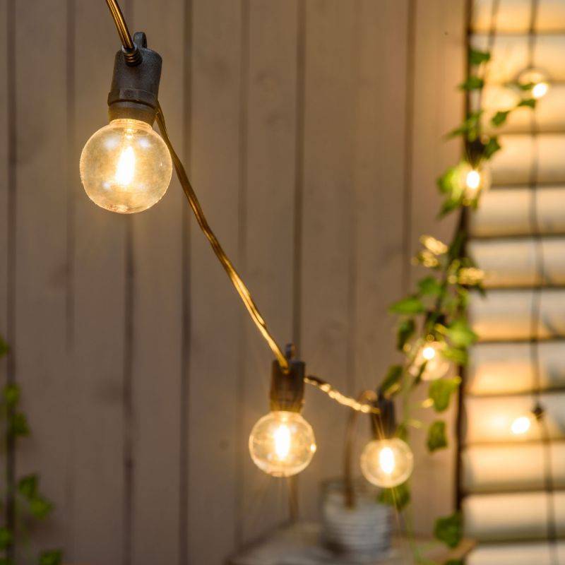 Guirlande Guinguette Solaire 5m 12 ampoules G40 E12 filament LED blanc chaud Lotti - Image 5