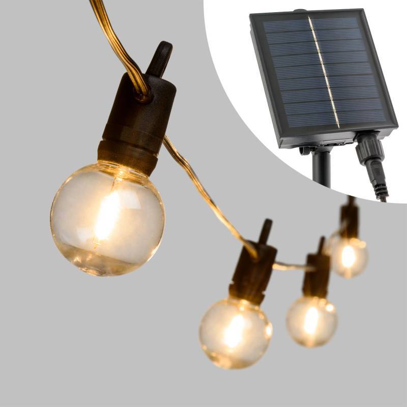 Guirlande Guinguette Solaire 5m 12 ampoules G40 E12 filament LED blanc chaud Lotti - Image 2