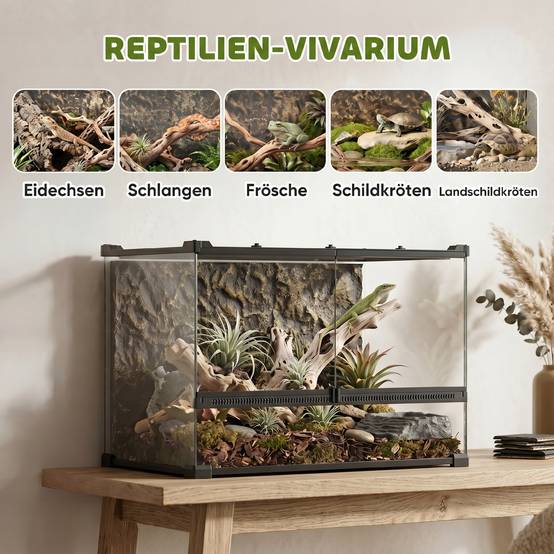 ComfortXL - Terrarium pour reptiles verre trempé et acier 50 x 30 x 35 cm noir 48 L ventilation frontale et fond étanche sécurisé - Image 4