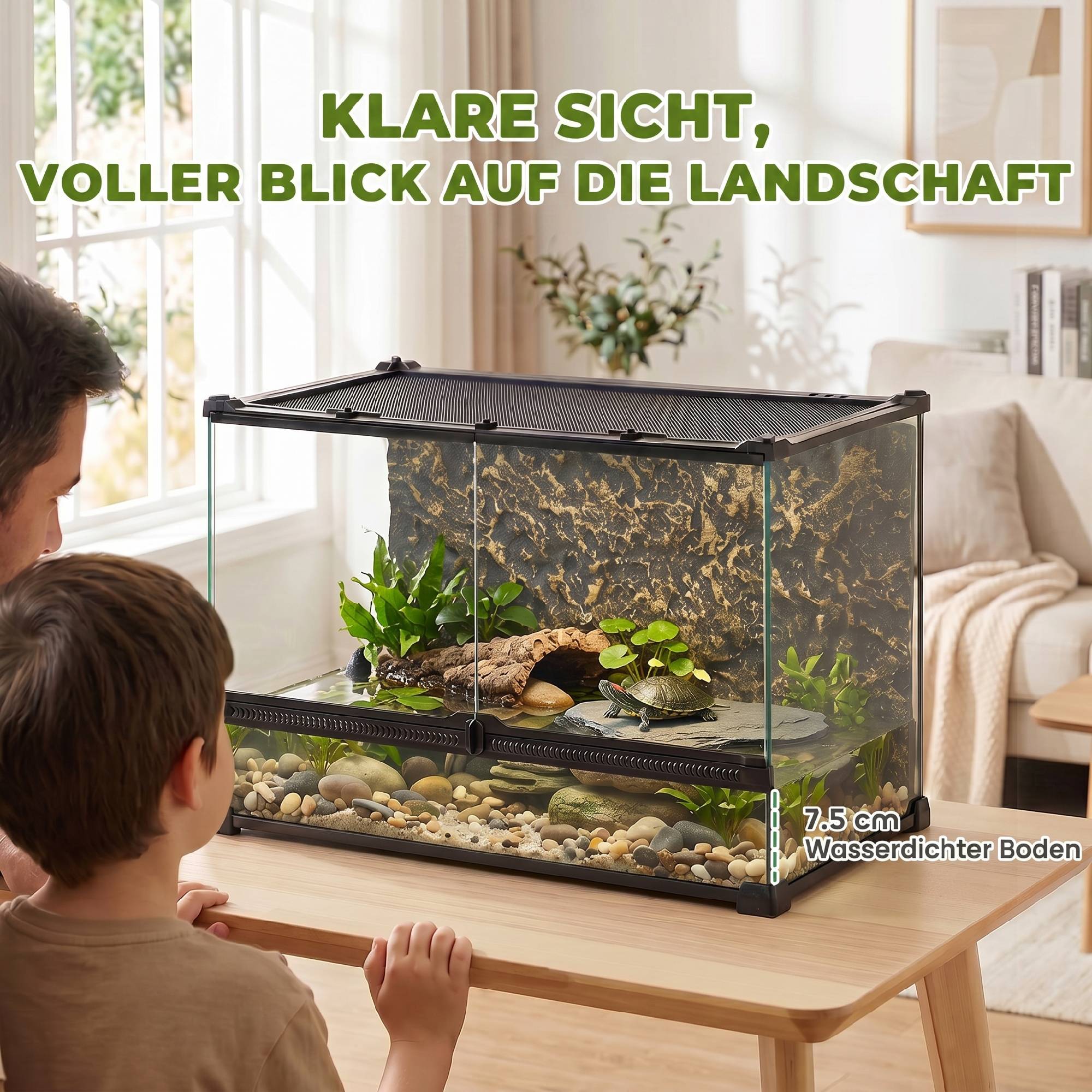 ComfortXL - Terrarium pour reptiles verre trempé et acier 50 x 30 x 35 cm noir 48 L ventilation frontale et fond étanche sécurisé - Image 7