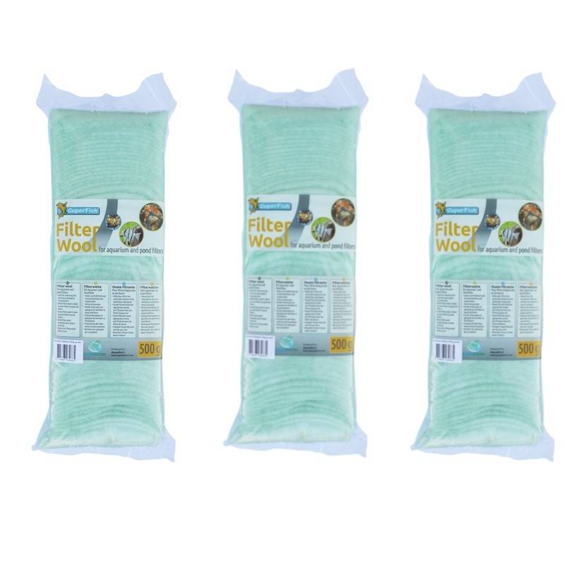 3 Ouates - Perlon Vert 500 gr pour filtre d'aquarium