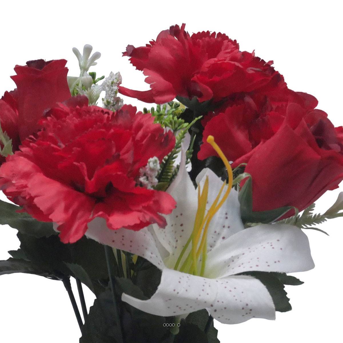 Pot pour Tombe d'oeillet, Lys tigré et mini fleurs Rouge artificiels - Toussaint - couleur: Rouge - Image 3