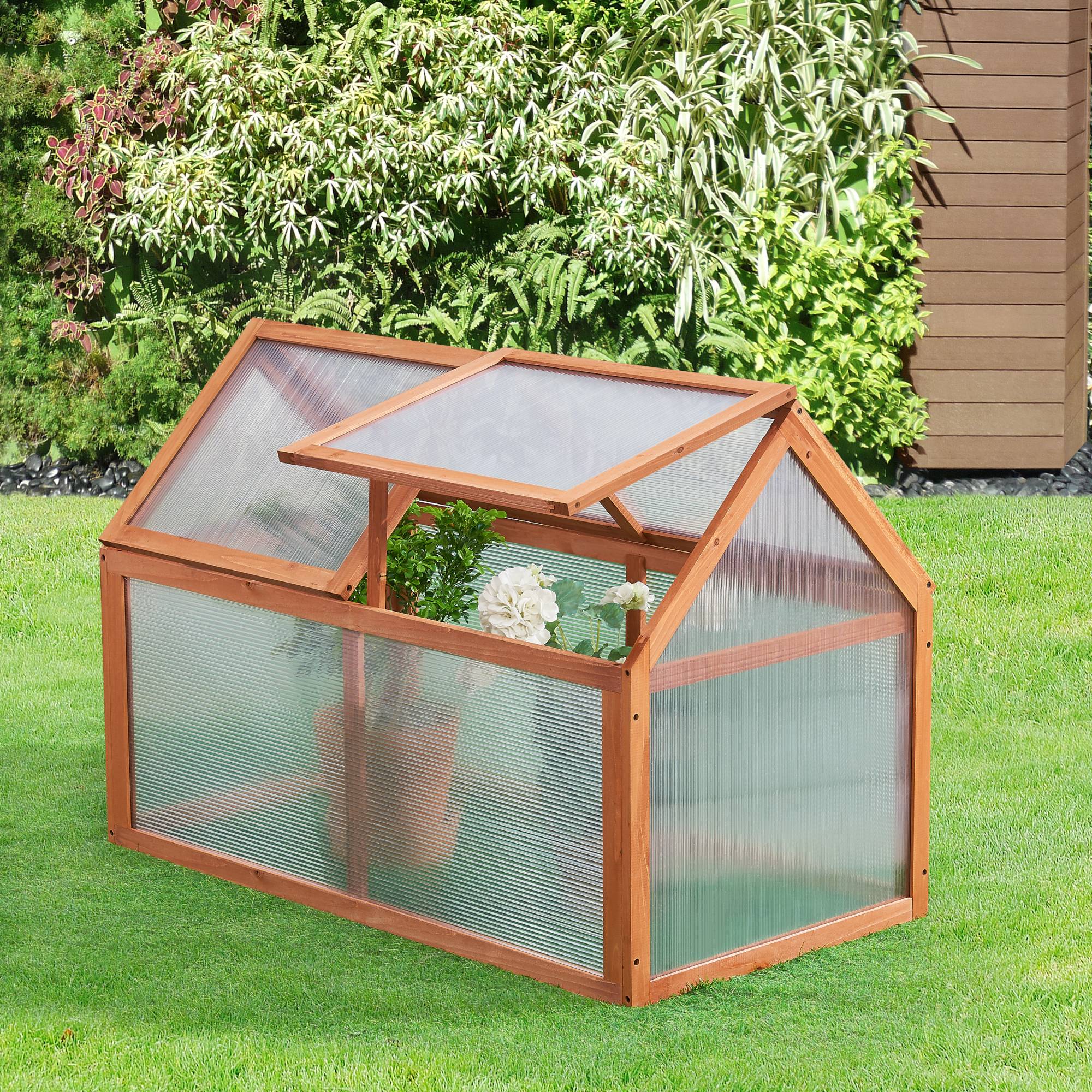 Casa.Pro - Châssis de jardin Duiven toiture relevable à 2 pans en polycarbonate et pin 100 x 55 x 41-70 cm  [casa.pro] - Imagen 2