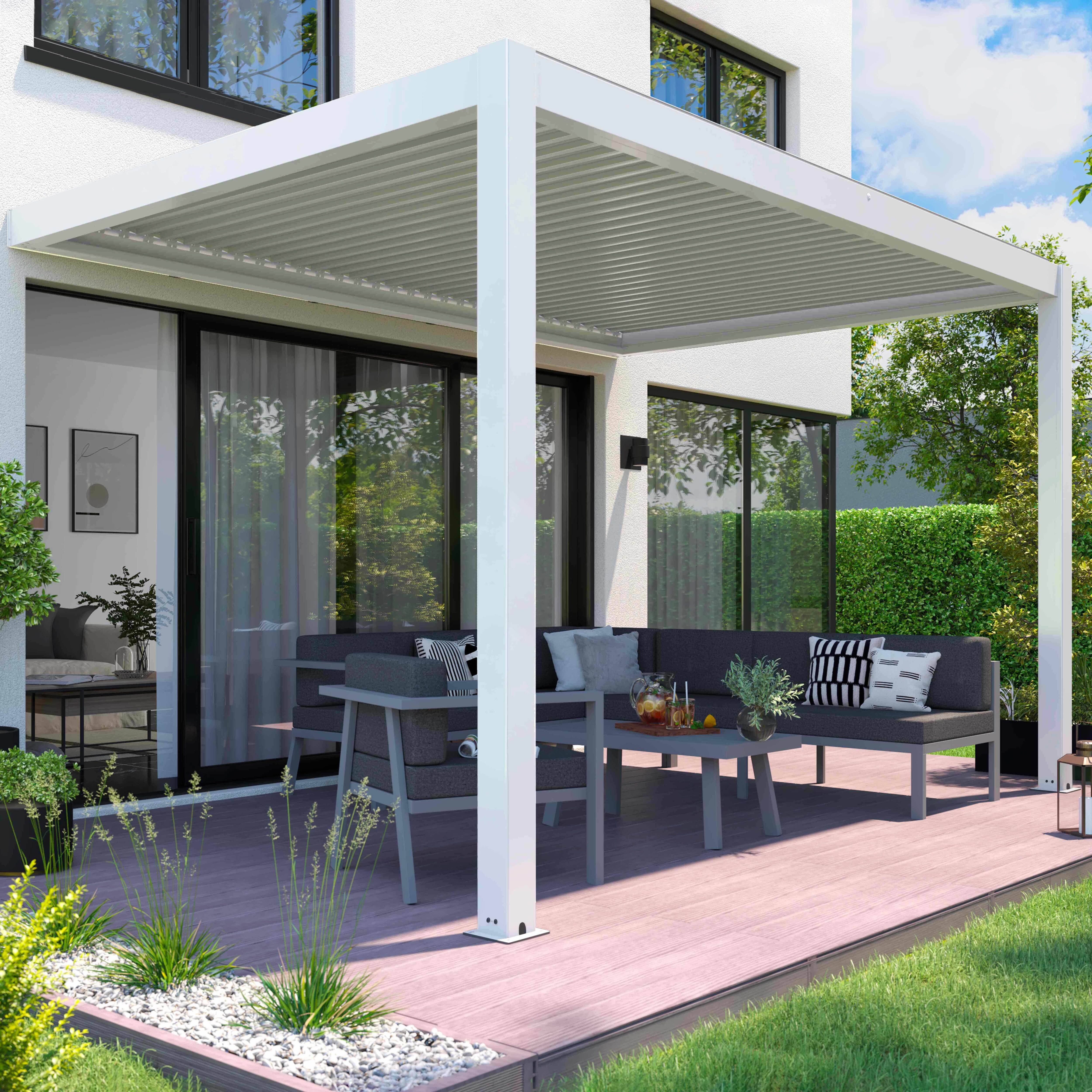 Oviala - Pergola bioclimatique motorisée éclairée et adossée 3x4m et 1 store - Oviala - Imagen 1