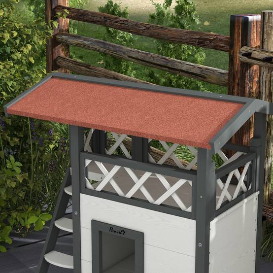 Niche pour chat bois de sapin blanc et rouges 77 x 50 x 73 cm - PANGIVO - Image 9