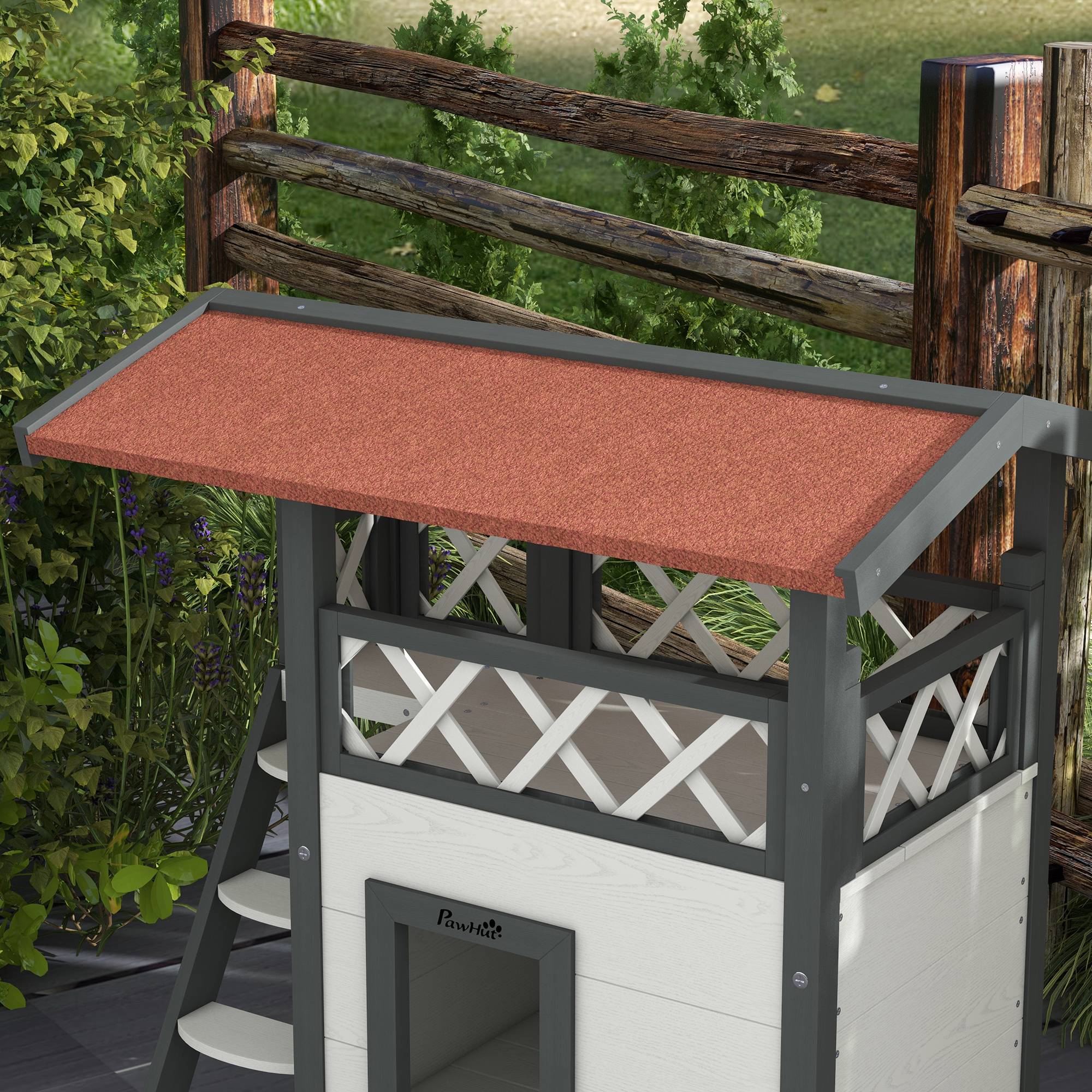 Niche pour chat bois de sapin blanc et rouges 77 x 50 x 73 cm - PANGIVO - Image 9
