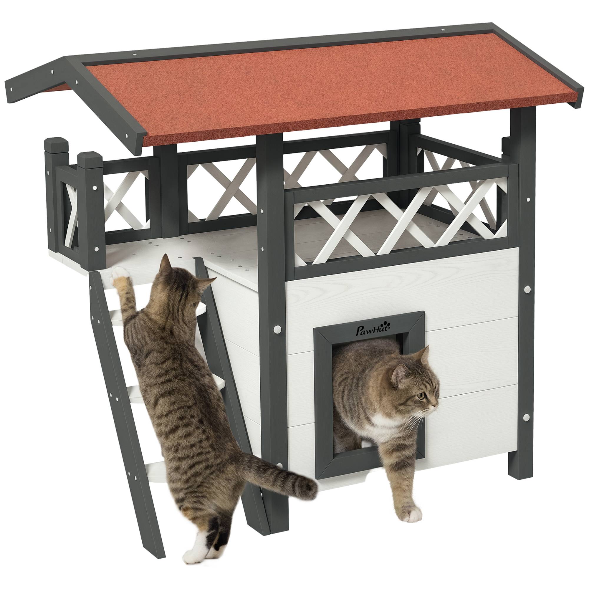 Niche pour chat bois de sapin blanc et rouges 77 x 50 x 73 cm - PANGIVO - Image 1