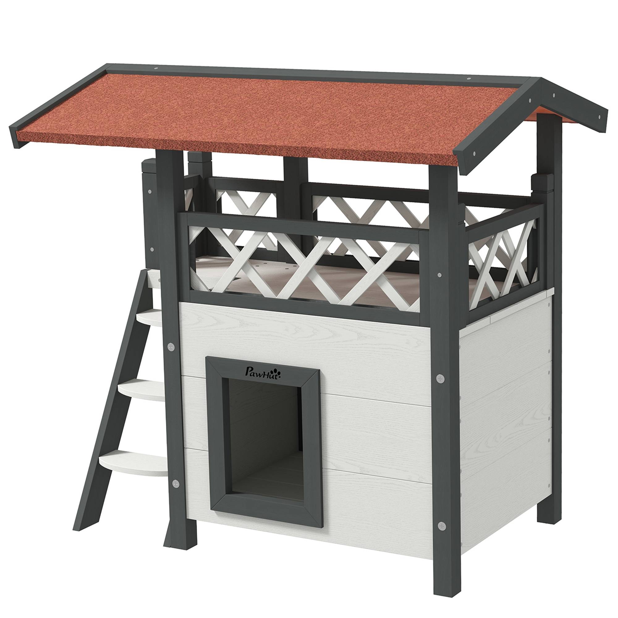 Niche pour chat bois de sapin blanc et rouges 77 x 50 x 73 cm - PANGIVO - Image 2