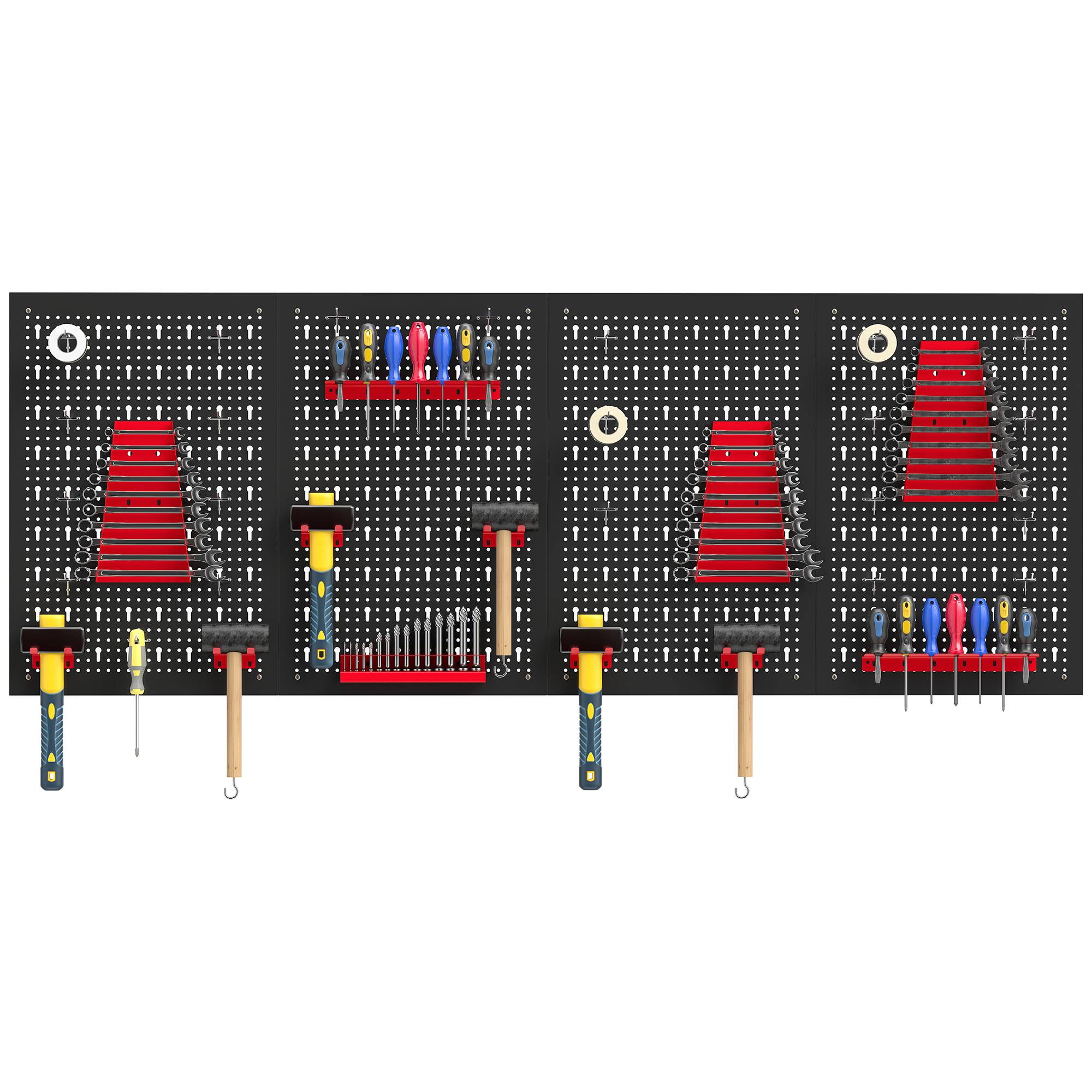 Sans Marque - Etagère murale système de rangement 60 x 40 cm, 38 pièces. Etagère goulotte avec crochets, étagères, caissons de rangement visibles, noir+rouge - Image 2